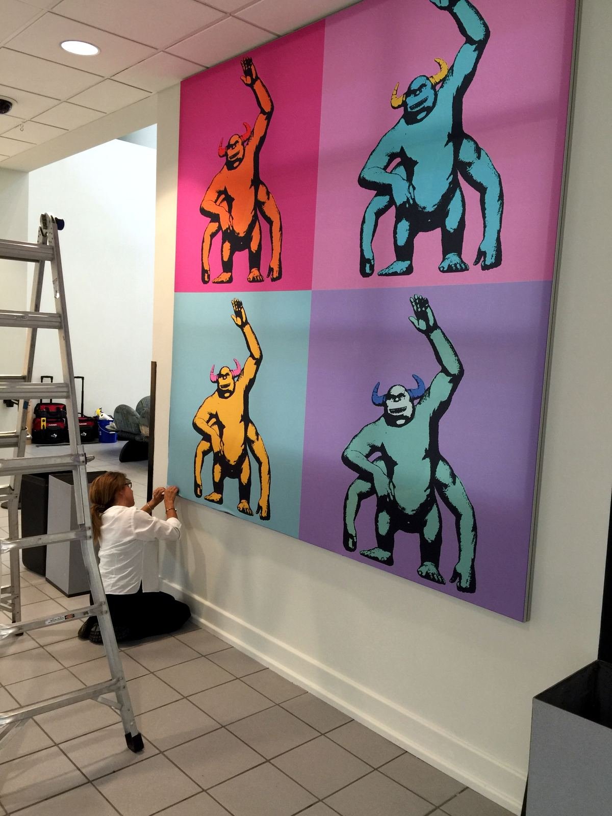 Magic Leap pop-art monster wallcovering install, Fort Lauderdale
