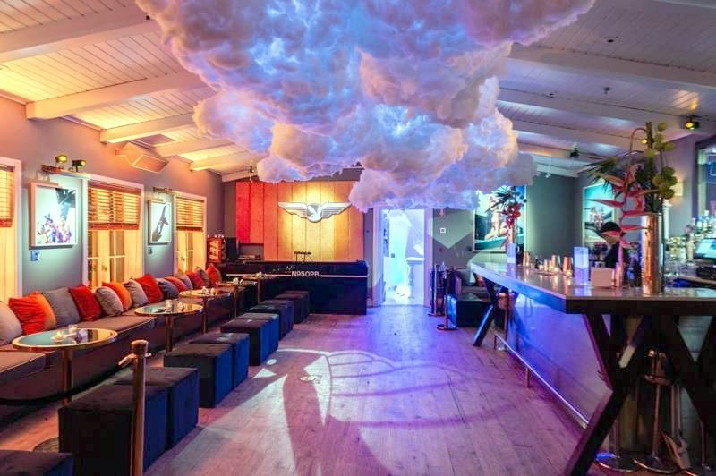 A cotton-cloud ceiling install, built to float